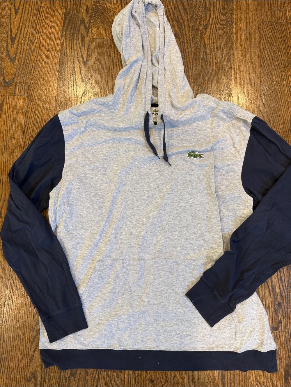Lacoste Gray Hoodie with Navy Sleeves
